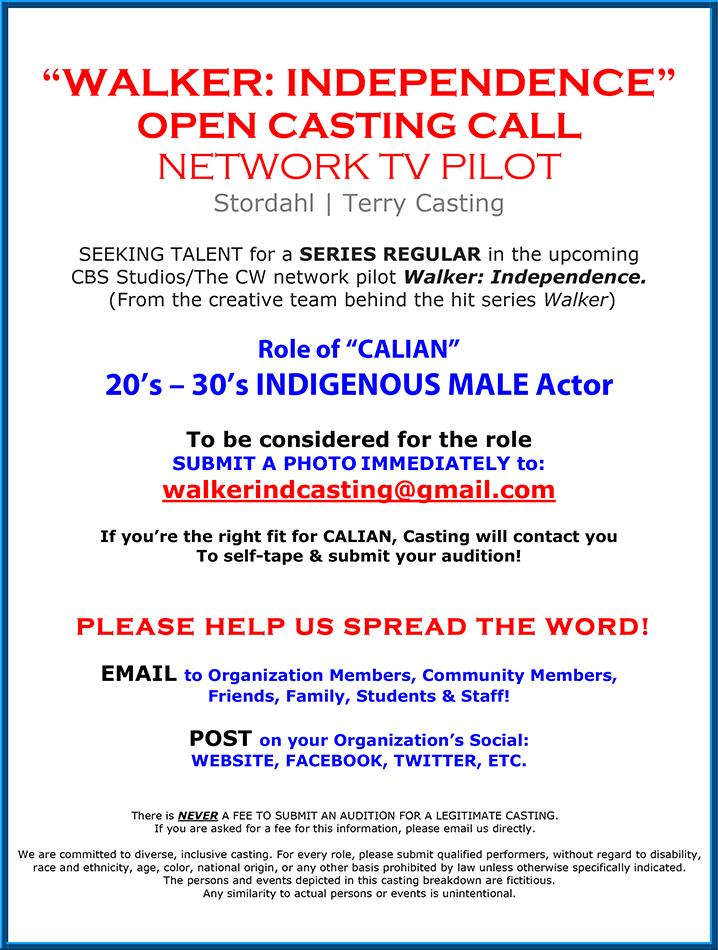 Casting Call 20’s 30’s INDIGENOUS MALE Actor Prairie Band